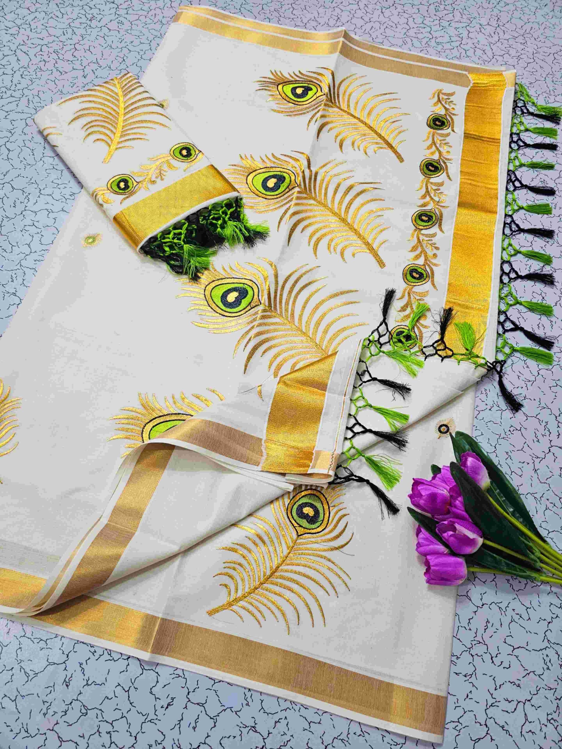 Embroidery Design Kerala Cotton Sarees 064